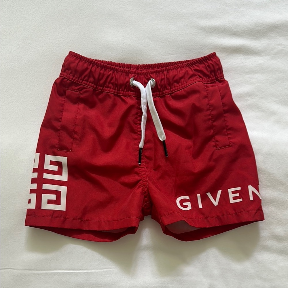Givenchy Red Swim Trunks with White Logo